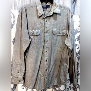 EUC Ralph Lauren Polo Light Gray Cotton‎ Button Long Sleeves Shirt Size L